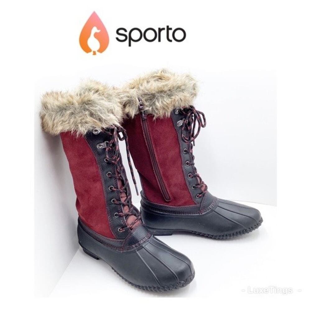 Sporto Natasha Waterproof Suede Leather Winter Duck Boots - Merlot - Size 8